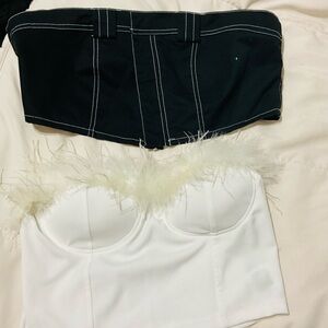White Feather-Trim Bustier Top and black top bumd